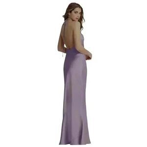 BCBG MAXAZRIA Women's Lavender Acrylic/Poly Satin Long Halter Spaghetti Strap Dr